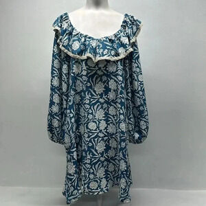 Smith And Quinn Dawn Dress Midi Long Sleeve Ruffle Floral Blue White Size Small
